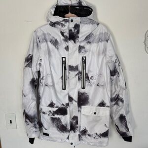 Snowboarding Jacket GSOU Snow Black and White Mountain Print Jacket